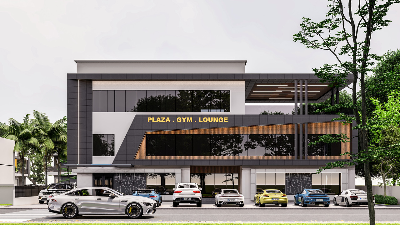 Street-facing plaza frontage with generous pedestrian setback.